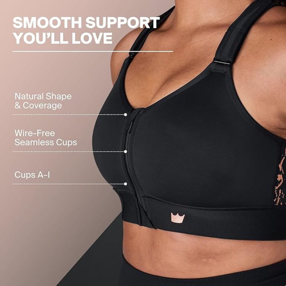 SheFit Plus Size 4Lux Black High Impact Running Extra Supportive Athletic Bra